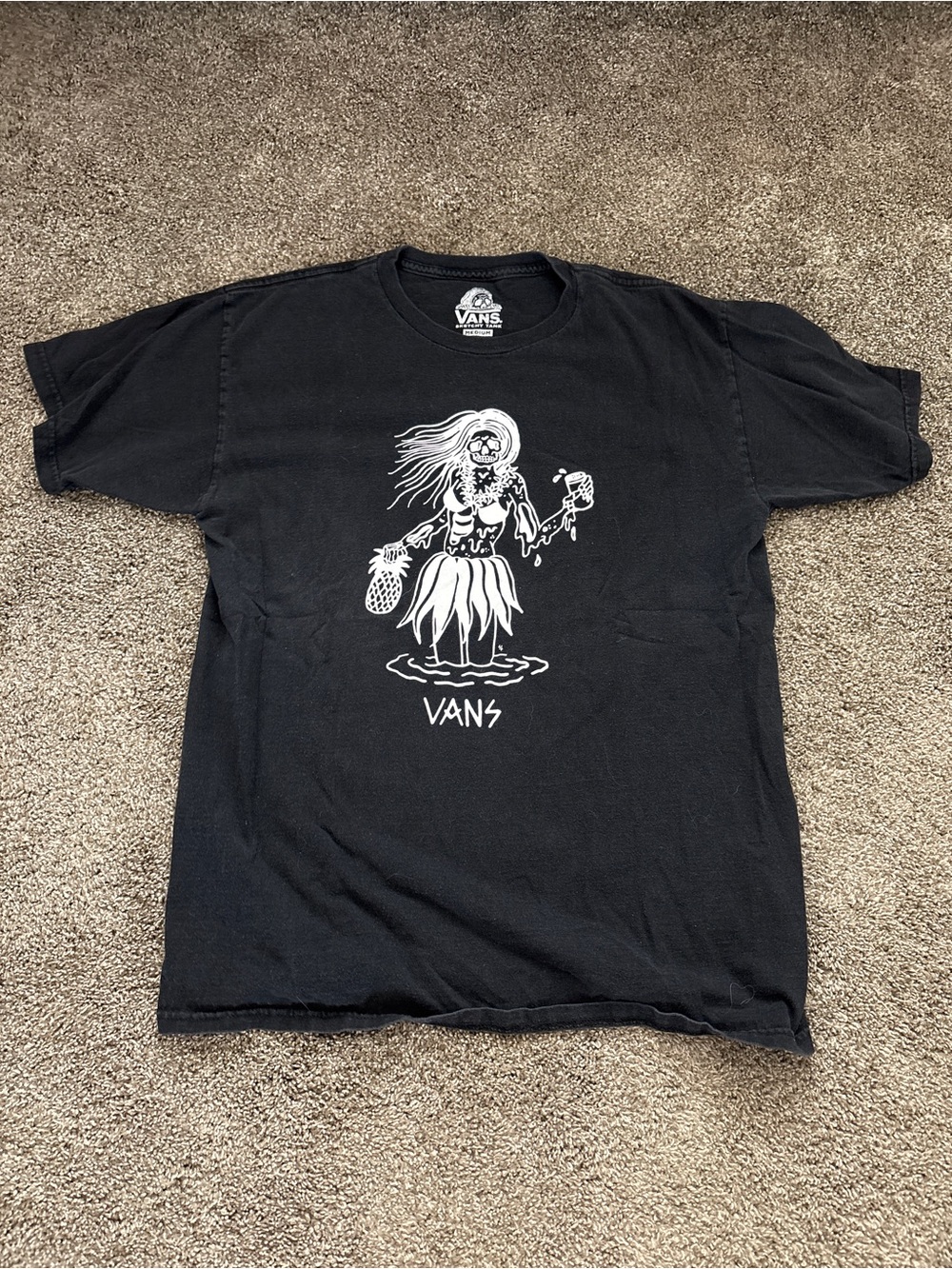 Vans Black Tee with White Hula Skeleton Graphic